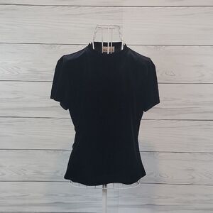 Maxou Black Velvet Short Sleeve Top Vintage 90s Womens Size M